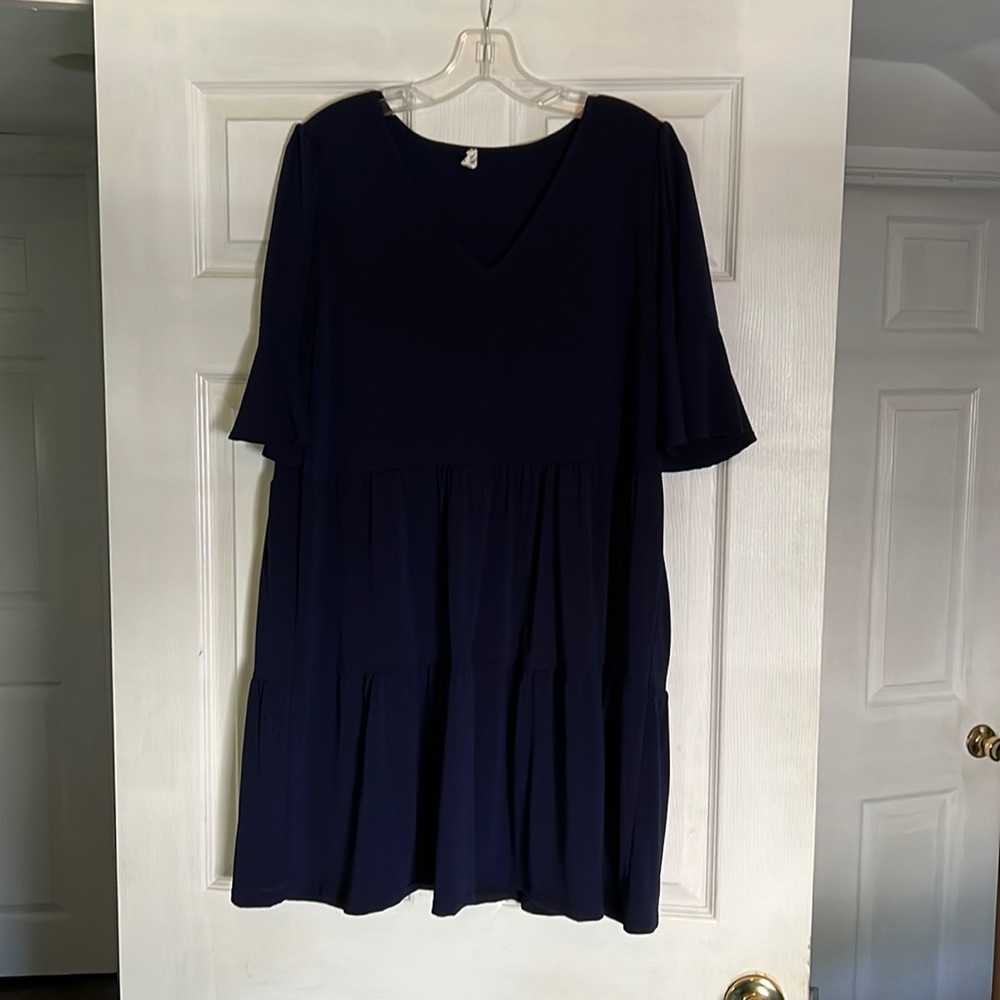Pinkblush Navy Tiered Ruffle Sleeve Maternity Dress